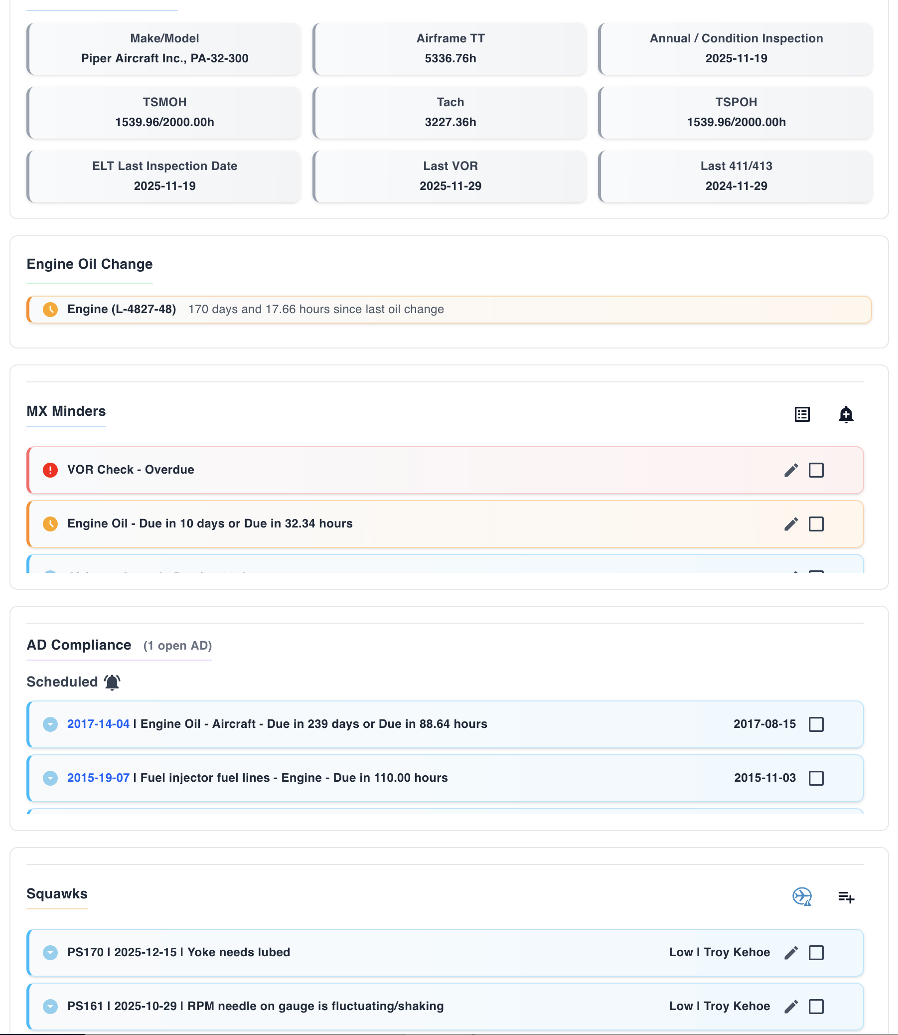 AirLogbooks aircraft maintenance tracking dashboard
