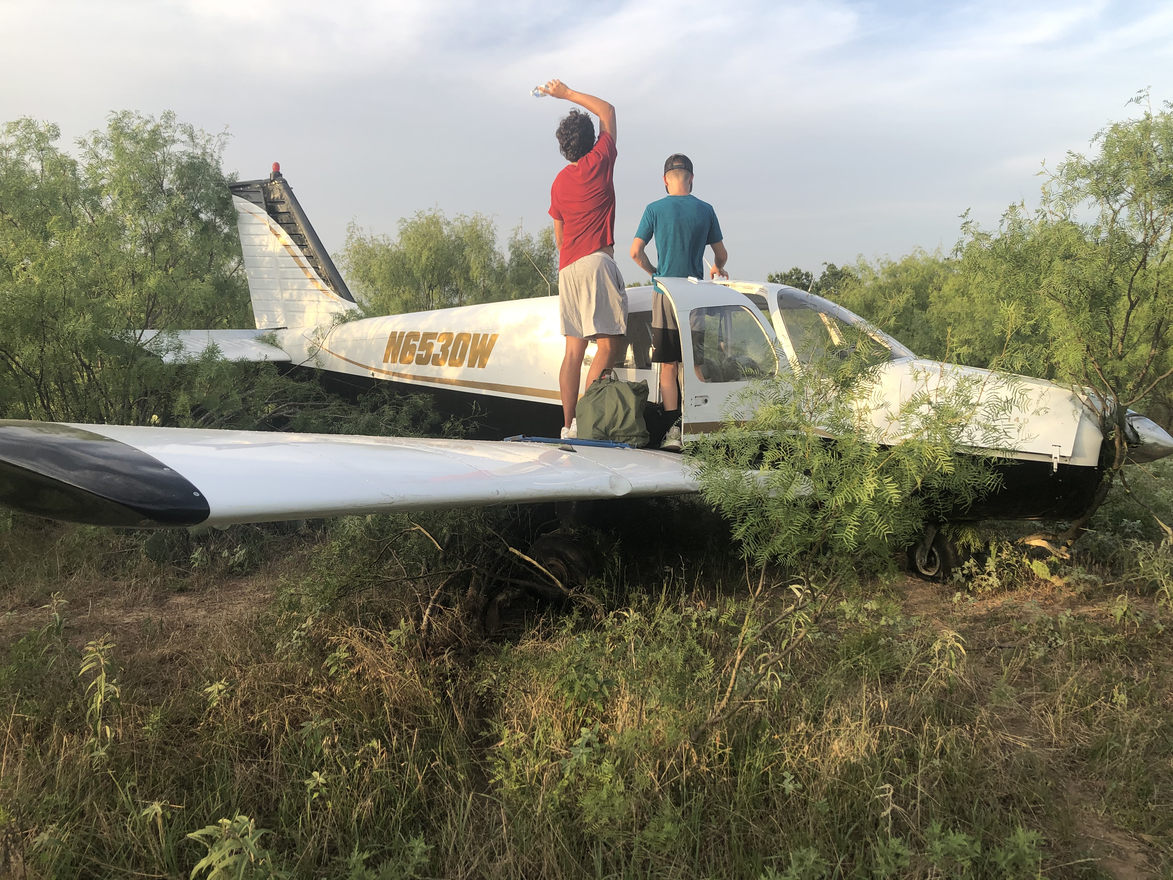 Final resting position after landing in the trees